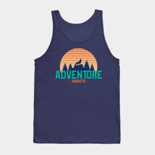 Adventure Awaits Retro Wolf Howling Tank Top